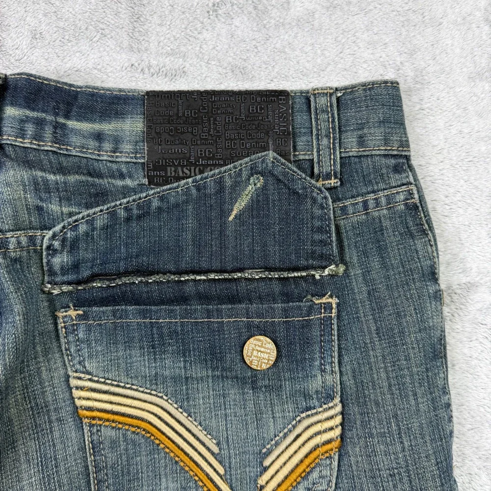 BASIC CODE JEANS Mens W34‎ L30 Blue Denim Straight Leg Distressed Style Jeans